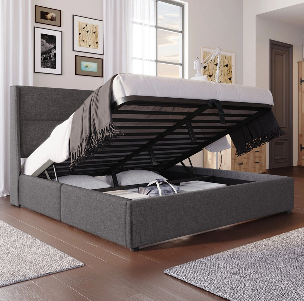 Letto matrimoniale contenitore 140x200 cm grigio con materasso