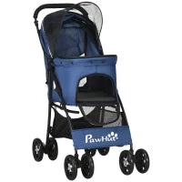 Passeggino per Cani con Cesto, Cuscino e 2 Guinzagli, in Acciaio e Tessuto Oxford, 81x48x99 cm, Nero e Blu Scuro