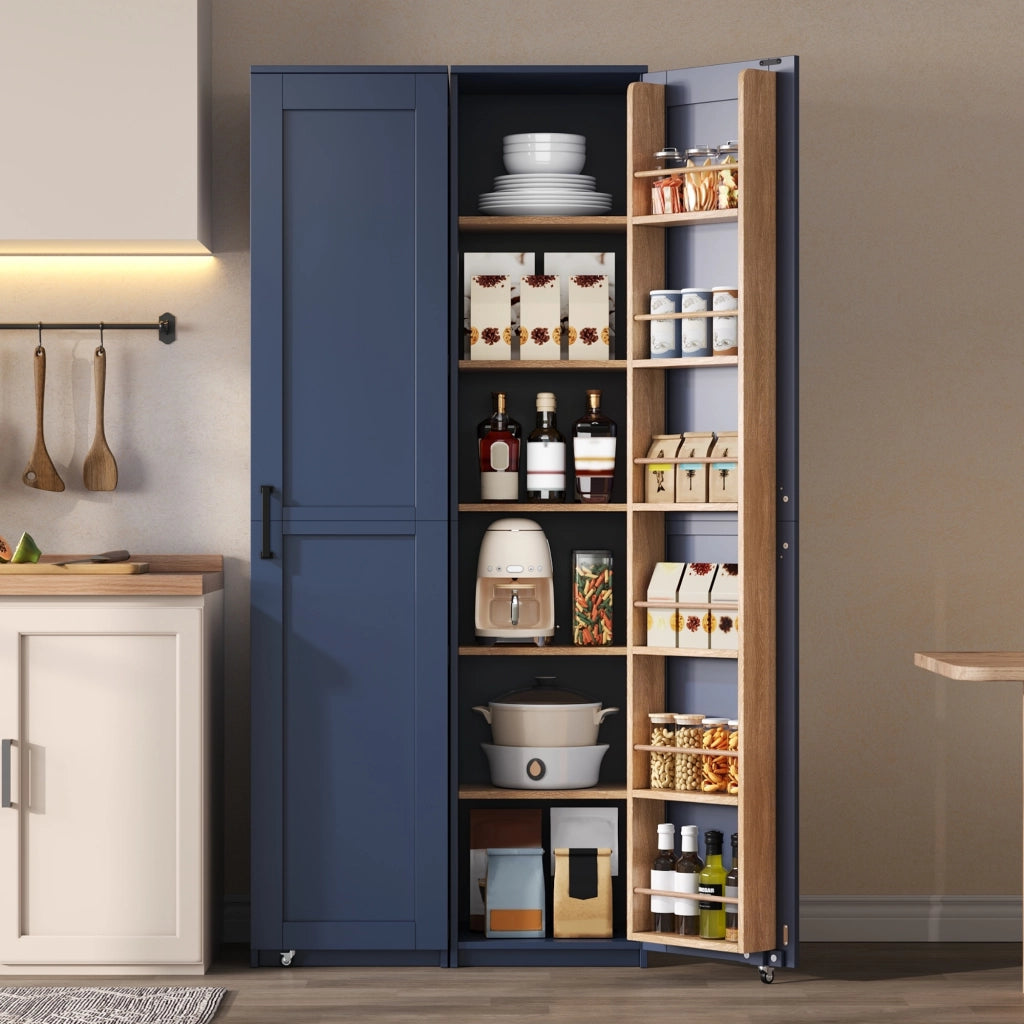 Mobile contenitore alto con ripiani regolabili e vani anta; 40x40x183 cm; blu