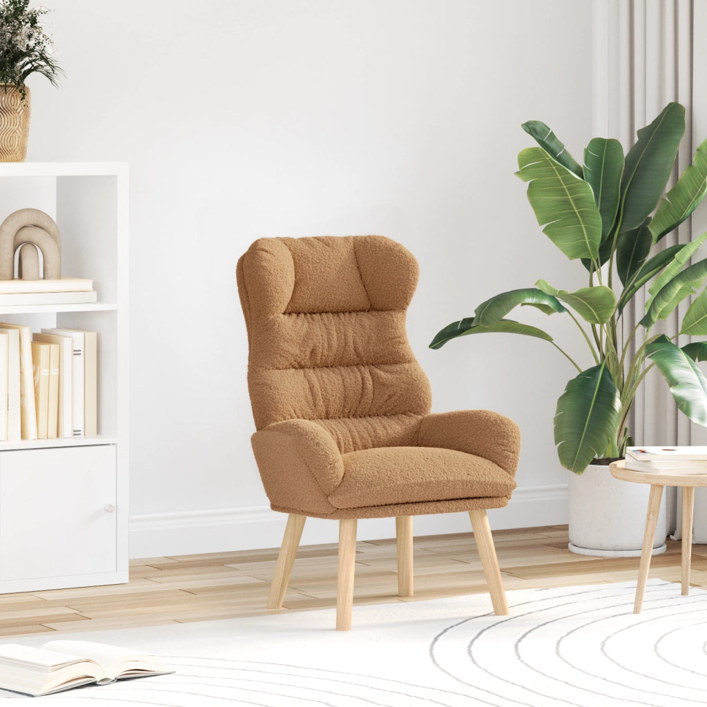 Poltrona Rilassante Beige in Tessuto Simile alla Lana Riccia