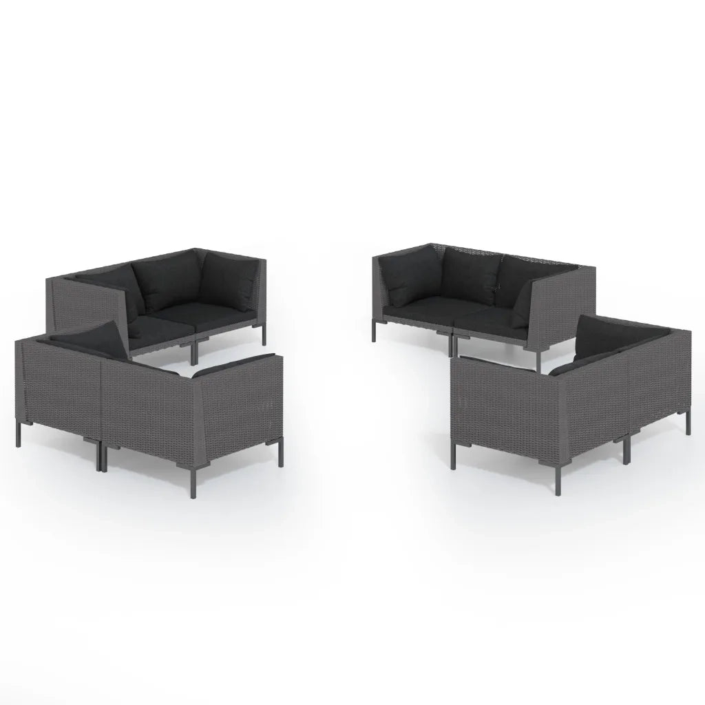 Set Divani Giardino 8 pz con Cuscini in Polyrattan Grigio Scuro cod mxl 38819