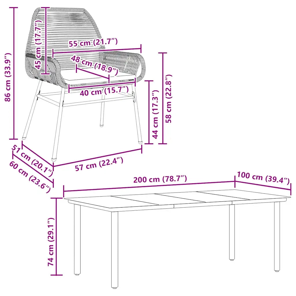 vidaXL Set Pranzo da Giardino 7 pz Nero con Cuscini Polyrattan Vetro