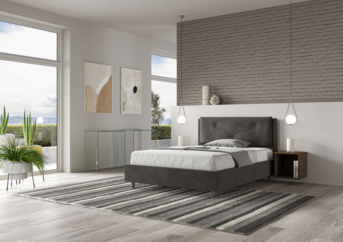 Letto Matrimoniale Francese 140x200 cm con Rete Imbottito in Microfibra Appia Large Grigio