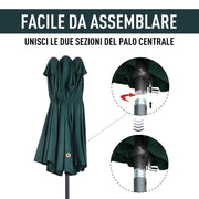 EasyComfort Ombrellone da Giardino Doppio con Apertura a Manovella, in Acciaio e Poliestere, 455x265x238cm, Verde Scuro