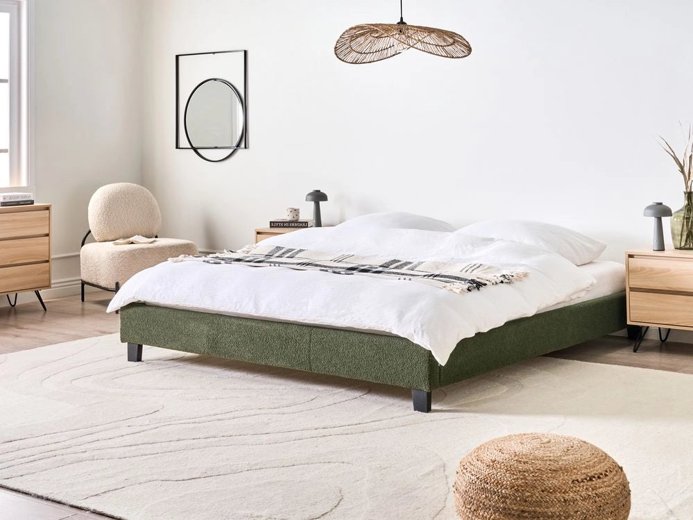 Letto matrimoniale in bouclé verde scuro con rete a doghe 180 x 200 cm stile moderno