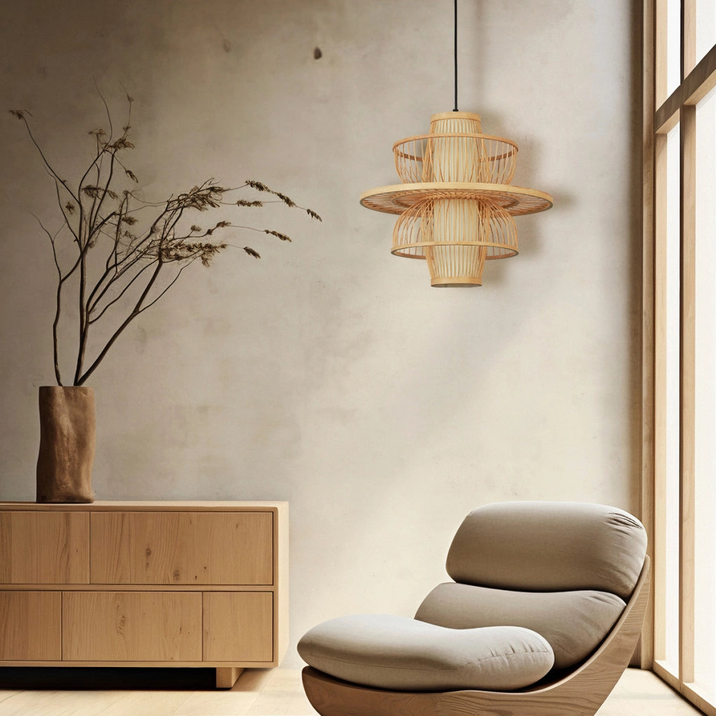 Lampada a sospensione rattan naturale nero E27 Astra