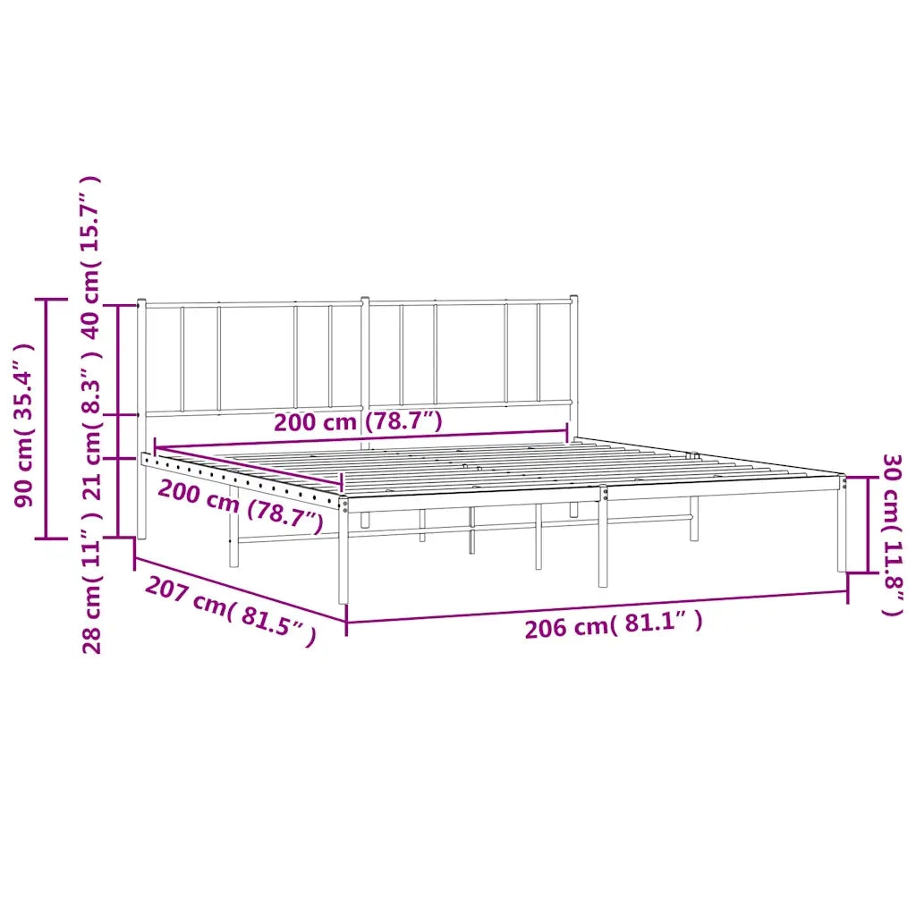 Letto matrimoniale | Letto per adulti | Giroletto con Testiera Metallo Bianco 200x200 cm