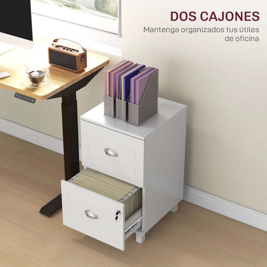 Cassettiera con 2 Cassetti e Serratura ¨C zephmum ¨C Bianco 40x41,5x67,5 cm
