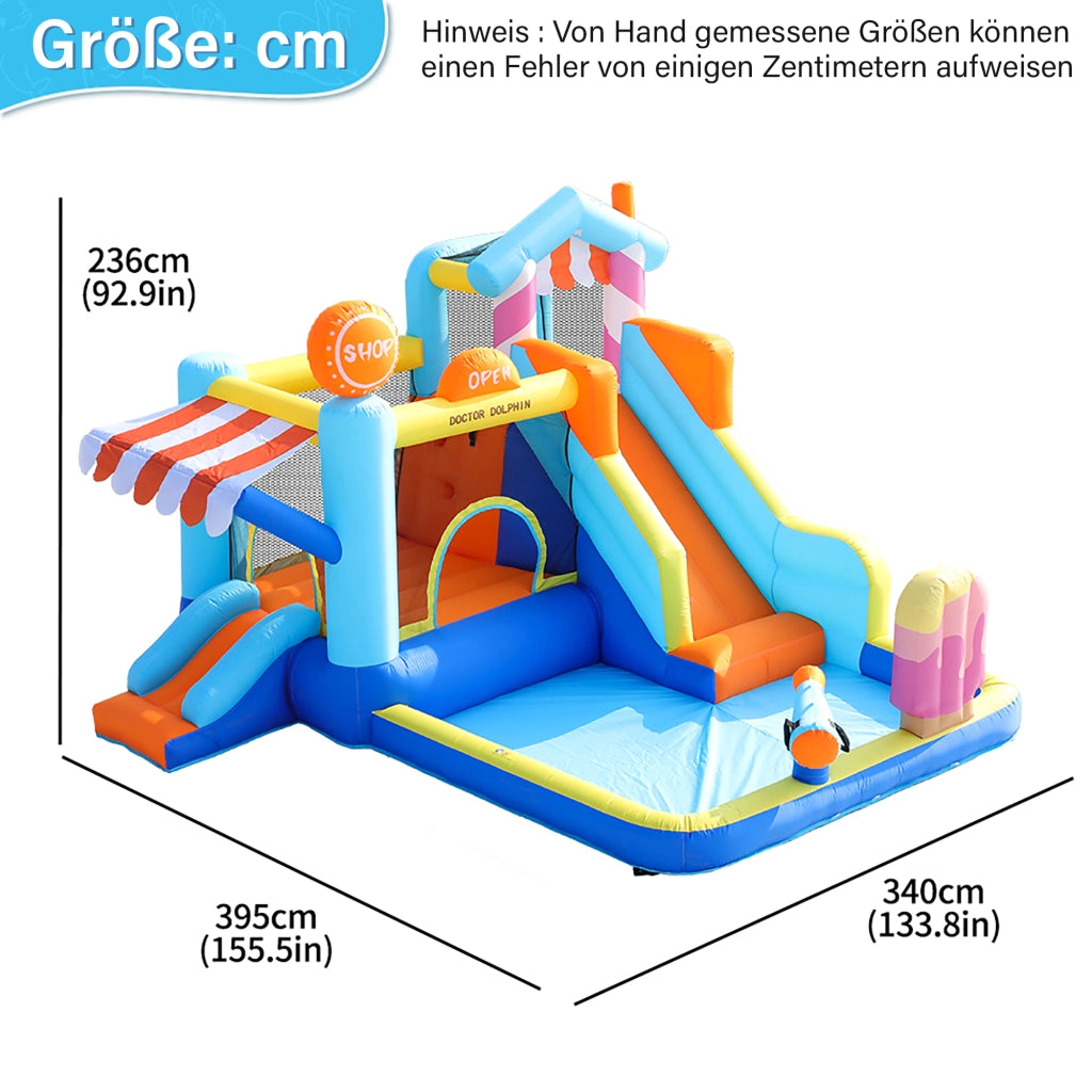 Castello gonfiabile con doppio scivolo area giochi d'acqua trampolino in tessuto oxford blu per bambini con motore 450 W