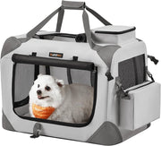 Feandrea PDC060G02 - Contenitore pieghevole per cani, M, in tessuto Oxford, con rete, traspirante, portatile, telaio in metallo, con manici, tasche, 60 x 42 x 42 cm, grigio fumo