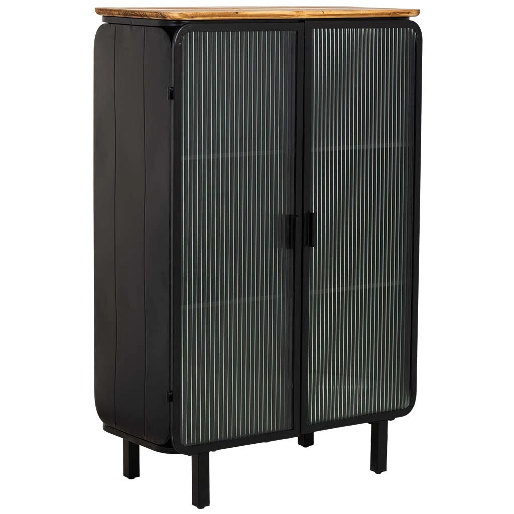 Vetrina in metallo, legno e vetro, 2 ante, nero, 72x36x113h cm