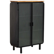 Vetrina in metallo, legno e vetro, 2 ante, nero, 72x36x113h cm