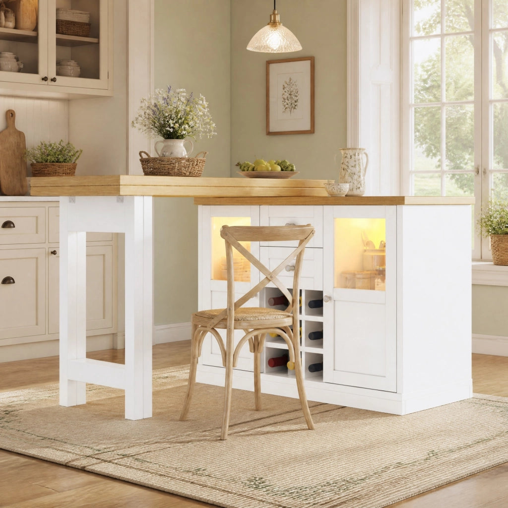 TAVOLO Allungabile 120-197 cm Girevole 360° MDF Bianco con LED e Contenitore