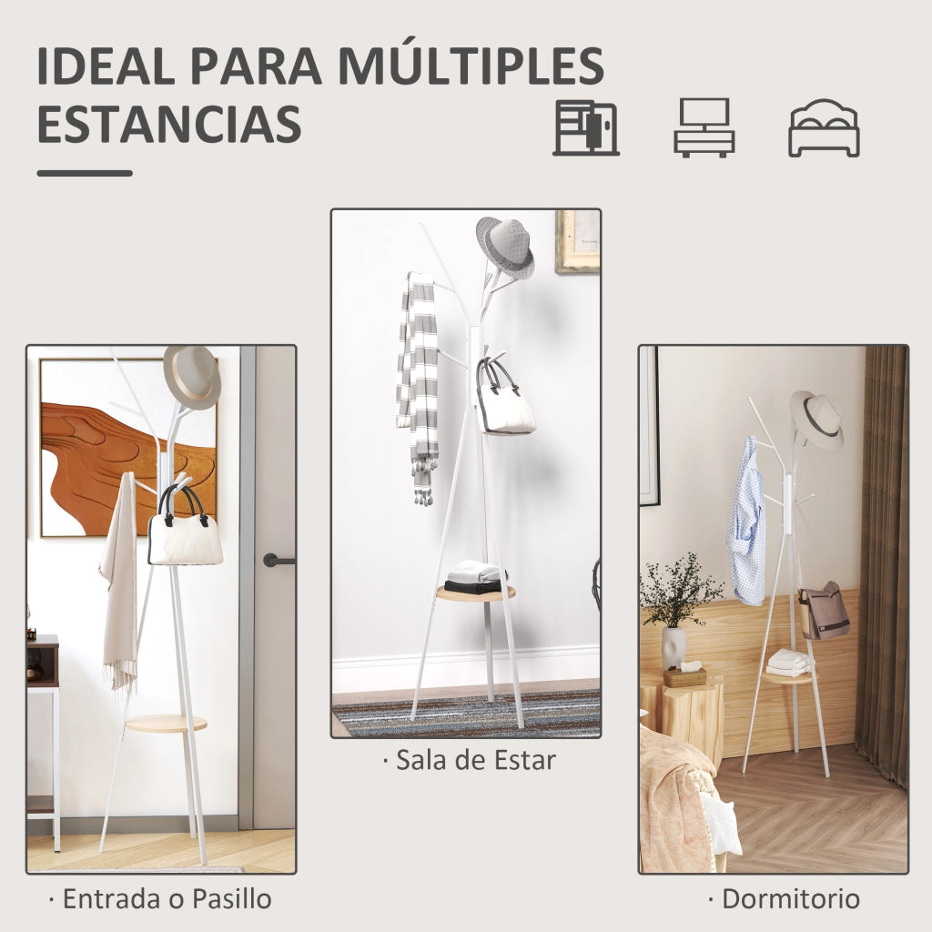 Attaccapanni Albero Vintage con Ripiano ¨C Zephmum ¨C Bianco 45x45x180 cm