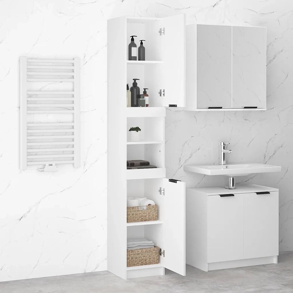 Armadietto da Bagno Bianco 32x34x188,5 cm in Legno Multistrato 811322