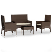 Set Mobili da Giardino 4 pz | Set Salotto da Giardino con Cuscini in Polyrattan Marrone