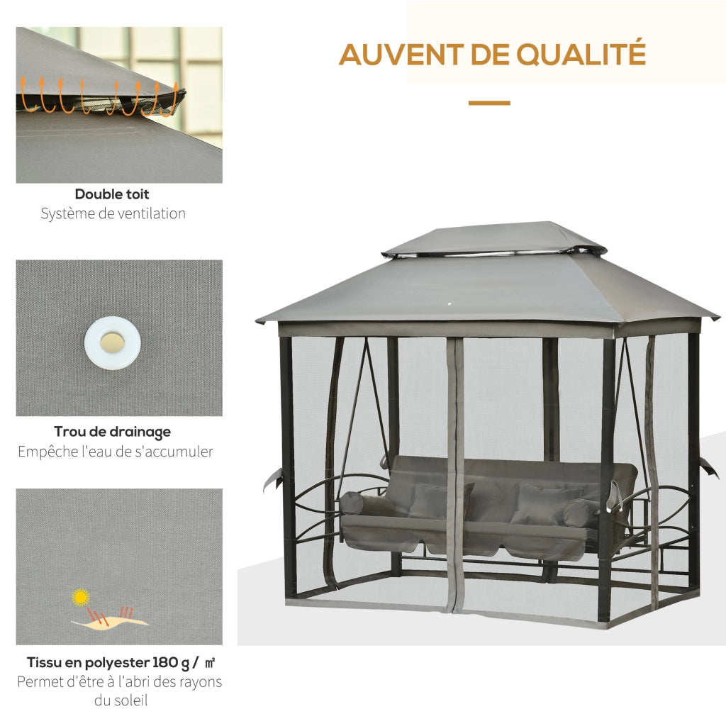 Divano da Giardino 3 Posti con Materasso ¨C Zephmum ¨C Grigio 256x172x248 cm
