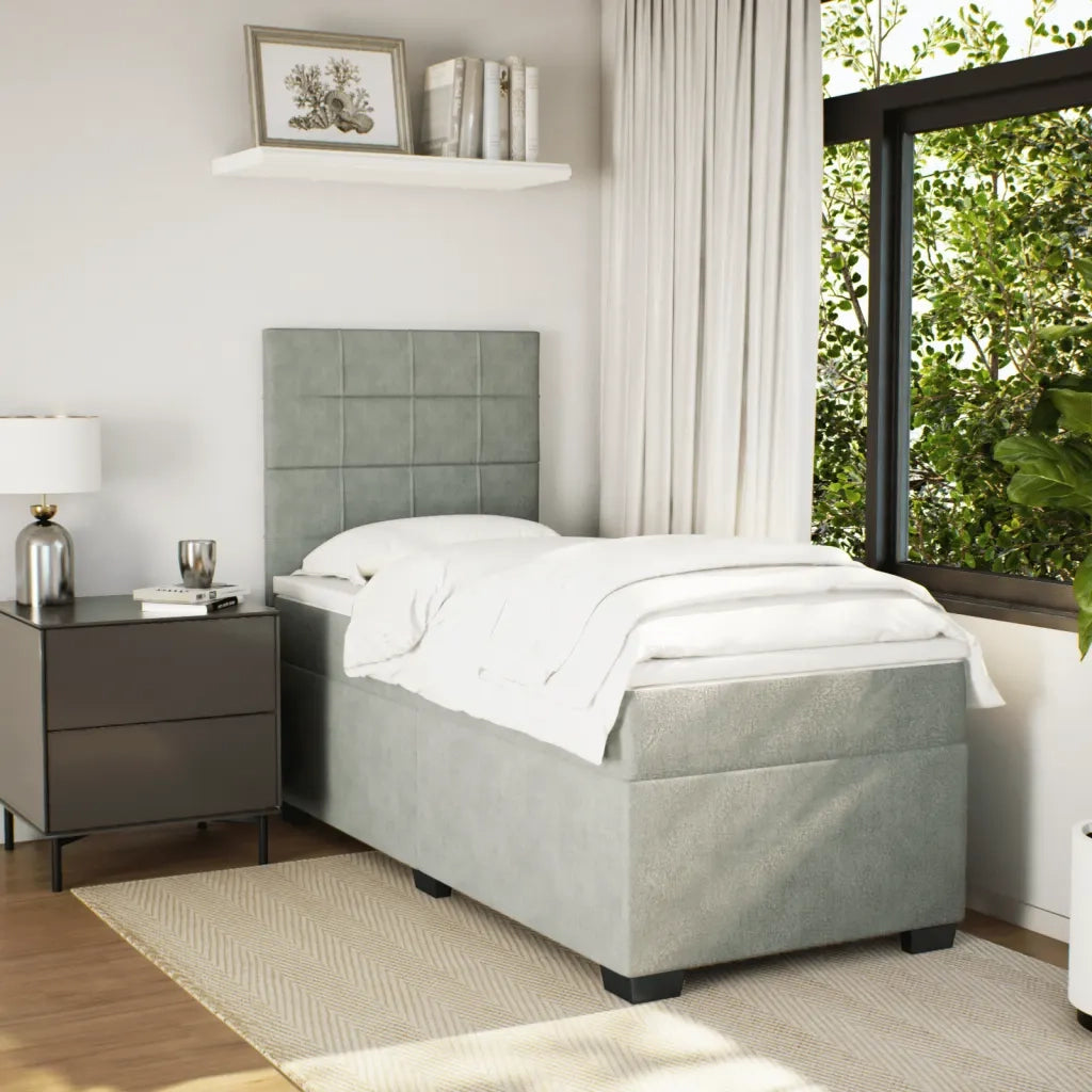 Giroletto a Molle con Materasso Grigio Chiaro 90x190 cm Velluto 3290786