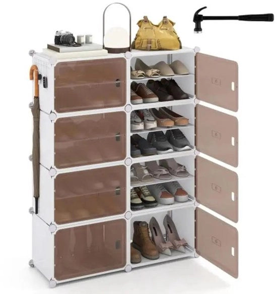 Cassettiere per ingresso con pannelli in plastica rimovibili, 8 livelli di ripiani per 32 pair di scarpe
