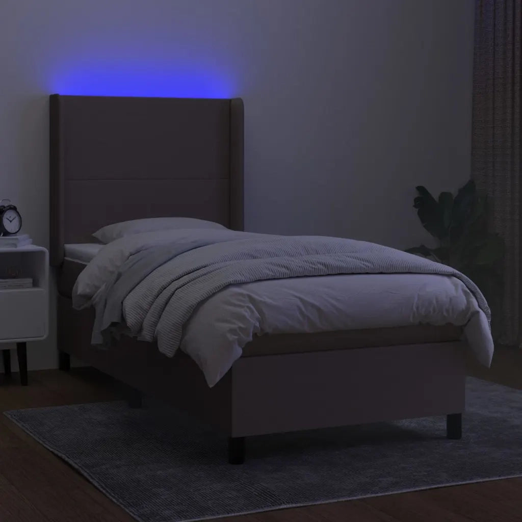 Letto a Molle con Materasso e LED Tortora 100x200cm in Tessuto 3138137