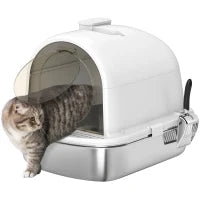 Casa Igienica per Gatti Lettiera Chiusa in Acciaio Inossidabile, Facile Pulizia, 52,4 x 41,3 x 39,9 cm, Bianco