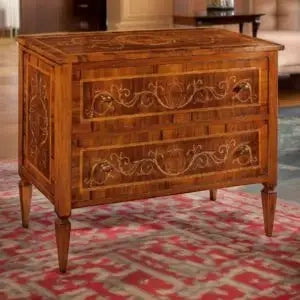 Comò in legno massiccio noce Bassano arte povera itarsiato