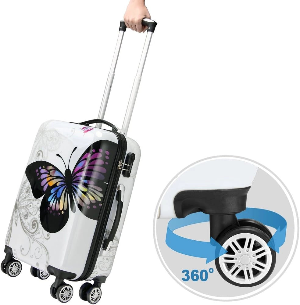 Monzana Set di valigie 3 pz trolley rigida Butterfly con lucchetto rotelle 360° bagaglio a mano valigia M L XL