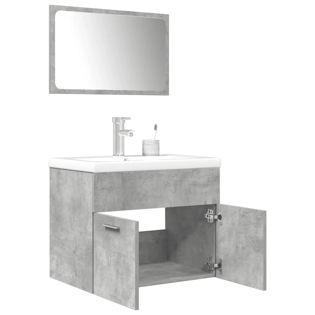 Set Mobili da Bagno 3 pz Grigio Cemento in Legno Multistrato