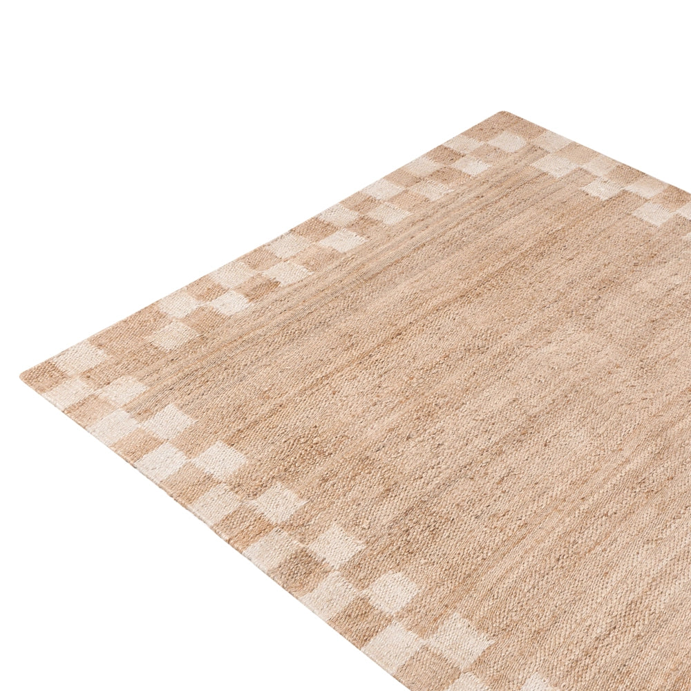 Tappeto beige chiaro in cotone e iuta 160 x 230 cm Rettangolare Tessuto Stile rustico Soggiorno Camera da letto Bordo a scacchi