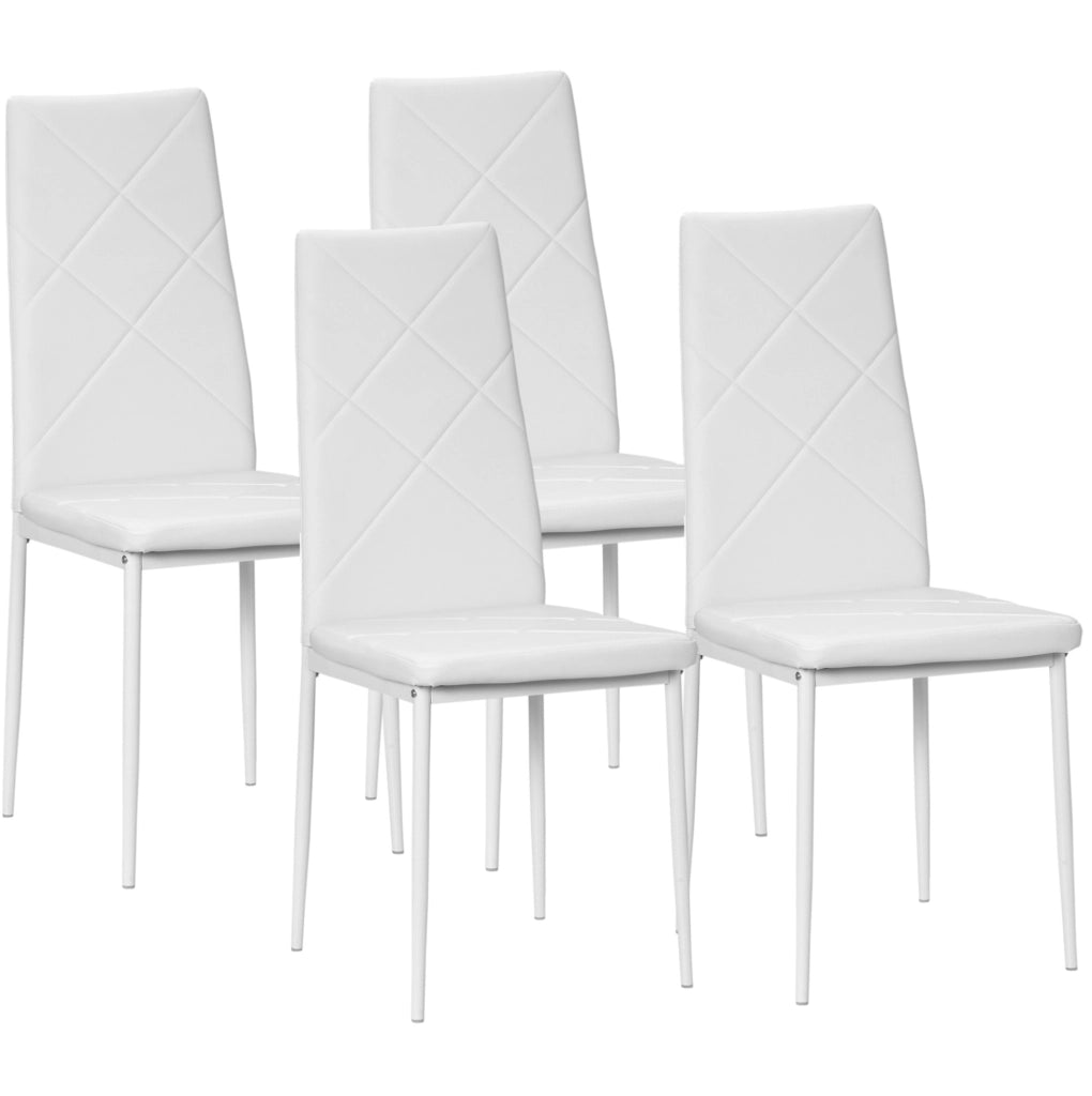 Set di 4 sedie da pranzo 50x41x97 cm con schienale alto; rivestimento in pelle rigenerata bianca