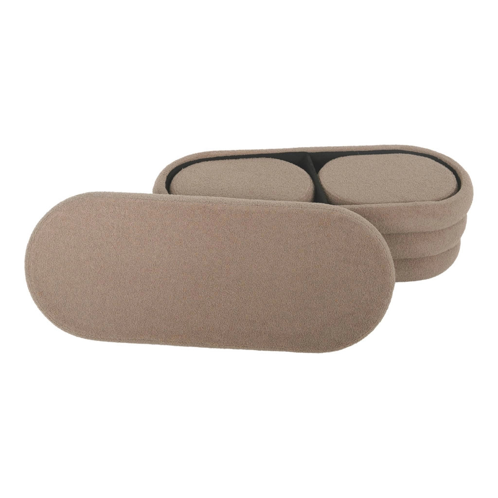 Panca contenitore con 2 pouf contenitori bouclé, talpa