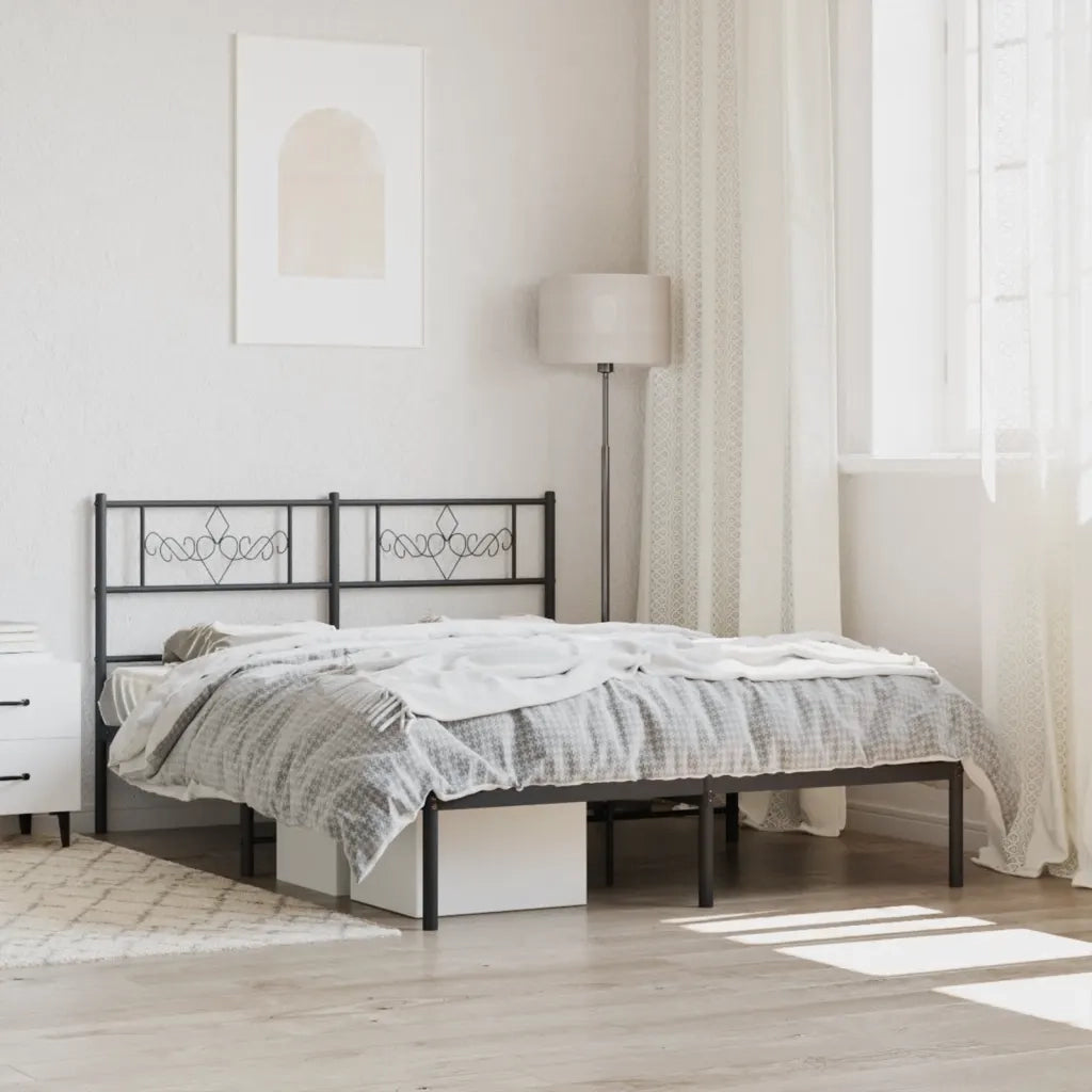 Letto matrimoniale | Letto per adulti | Giroletto con Testiera in Metallo Nero 160x200 cm