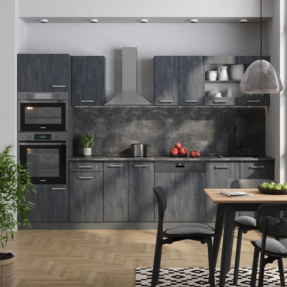 Vicco Cucina componibile Calcestruzzo nero/antracite 300 cm PL Marmo