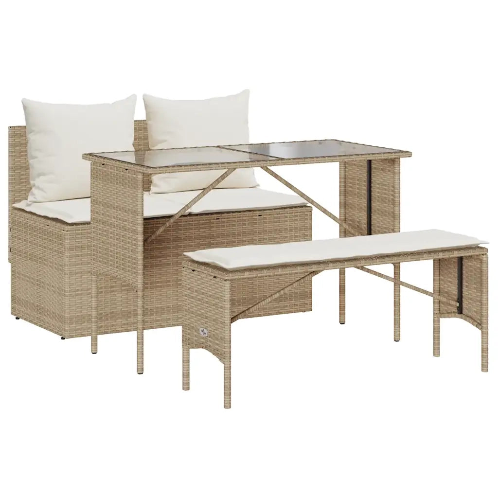 Set da Pranzo da Giardino 3 pz con Cuscini Beige in Polyrattan 4104185