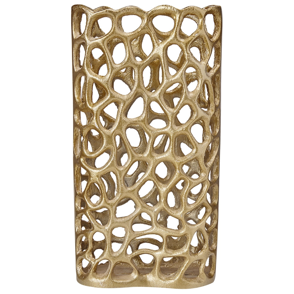 Vaso da tavolo decorativo in metallo dorato forma stretta design traforato accessorio per la casa