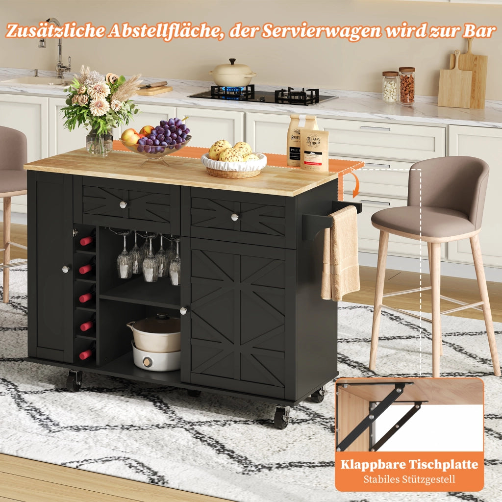 CARRELLO CUCINA con piano ribaltabile 120 x 45(70) x 89 cm in MDF nero