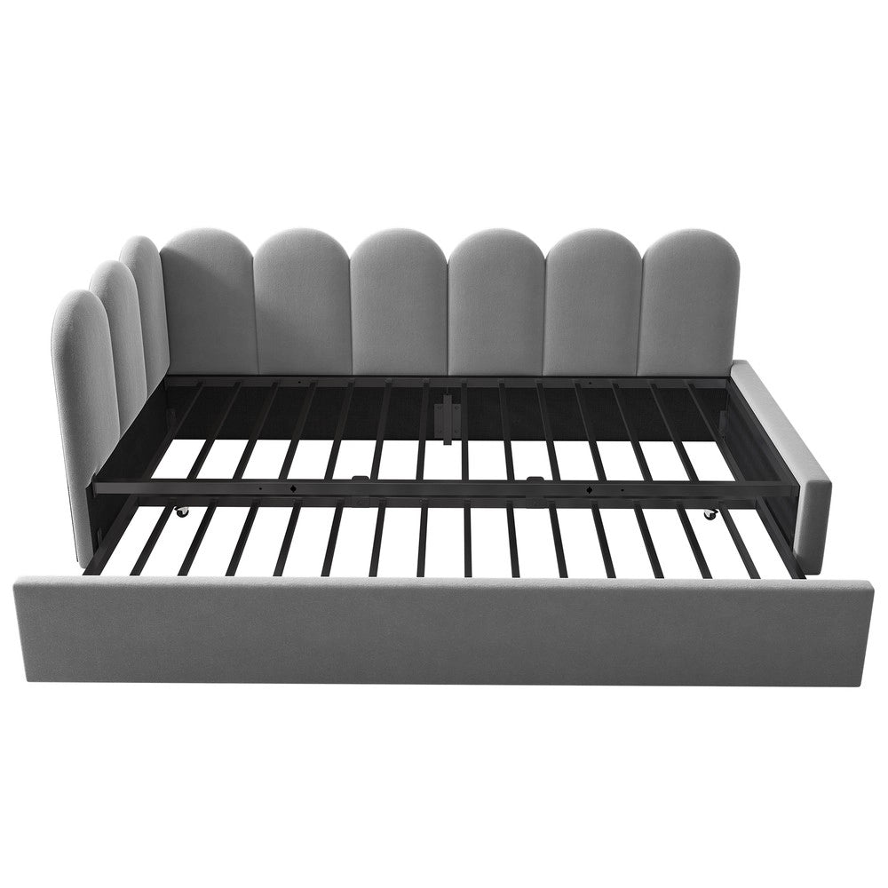 Letto Singolo Imbottito Estraibile ¨C MINIMAL ¨C Velluto Grigio 90x200 cm con Rete a Doghe