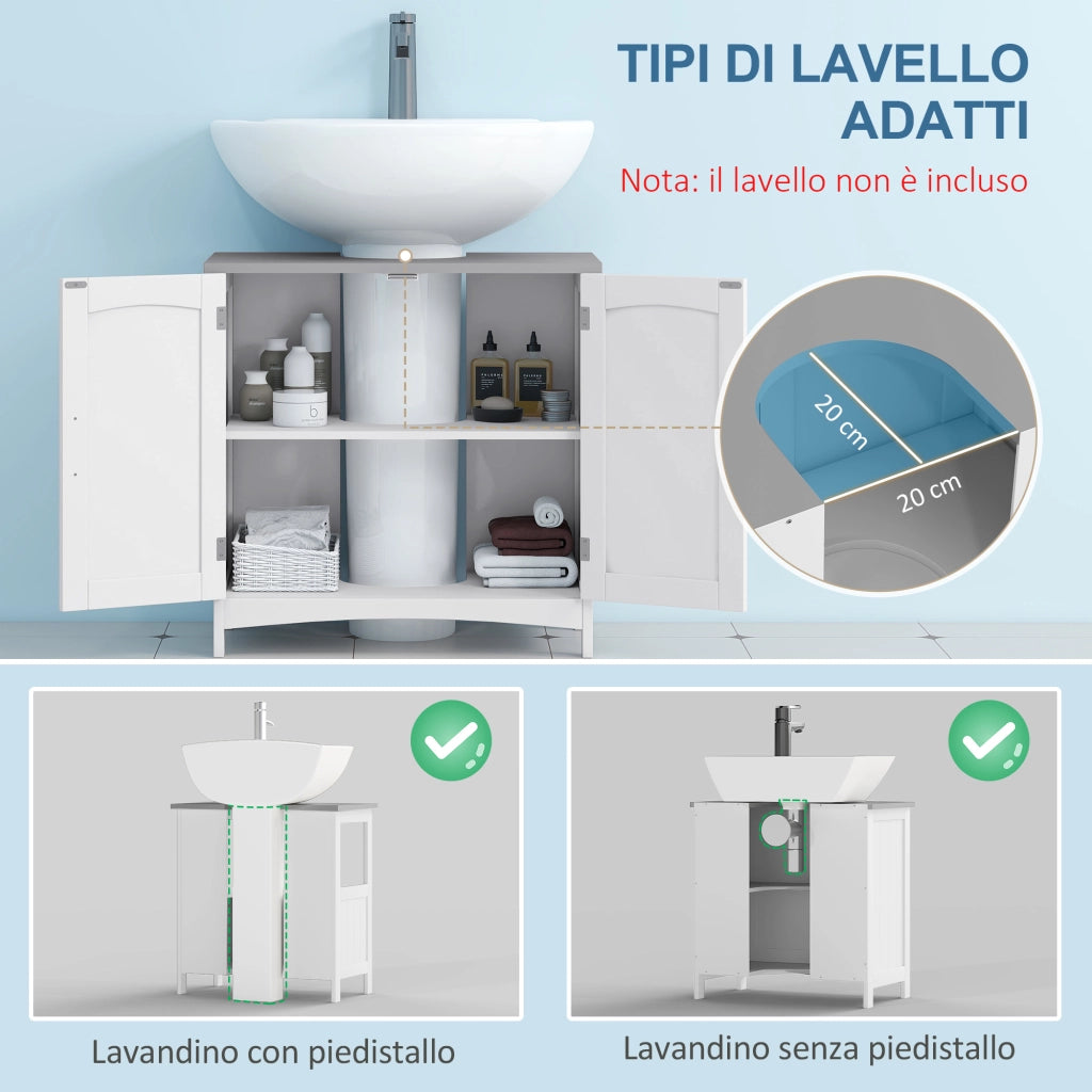 Mobile Sottolavabo Bagno con Ante e Ripiano Regolabile ¨C Minimal ¨C Legno e Bianco 60x33x60
