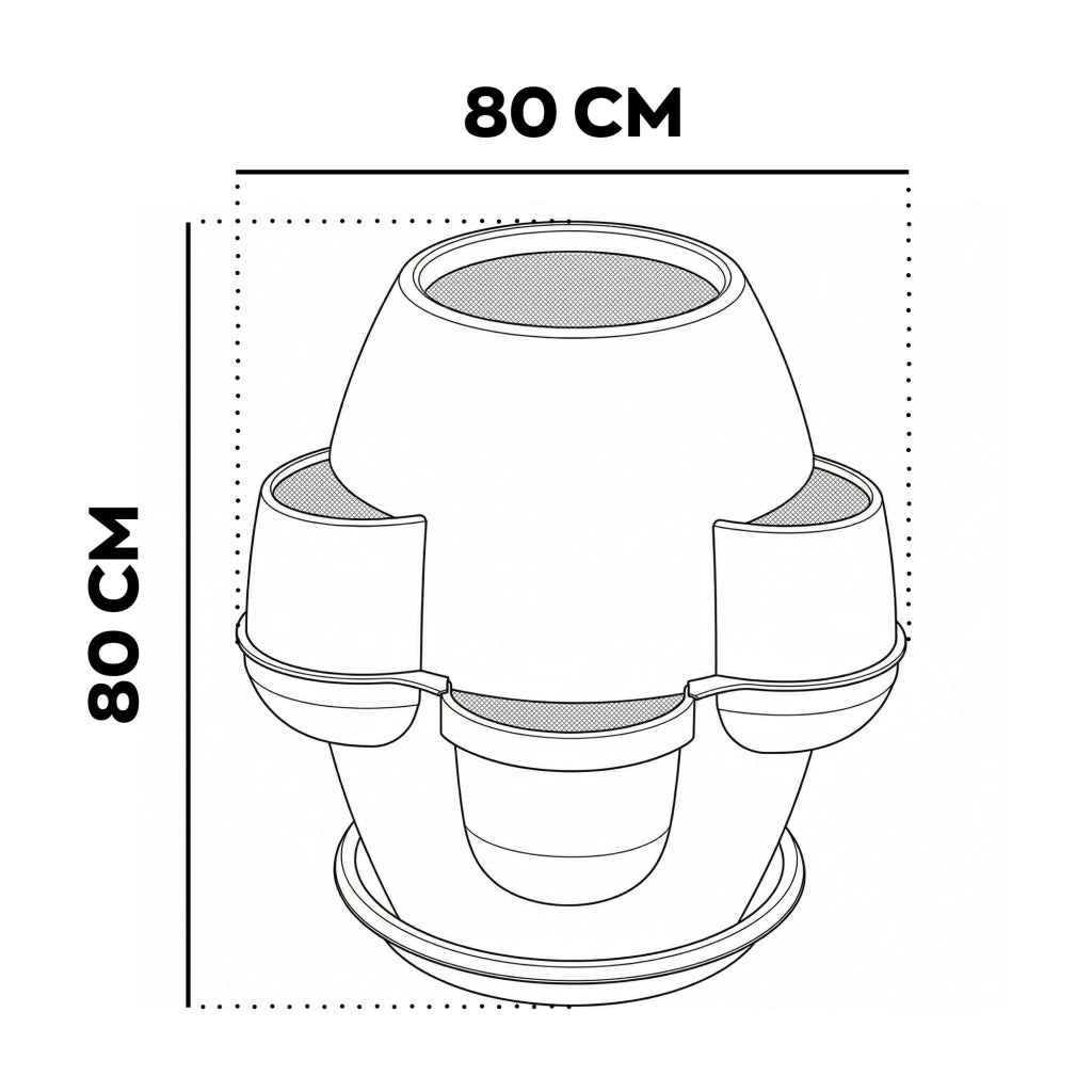 Oasi - Fioriera Da Giardino 80x80x80 Cm Con 6 Tasche Perimetrali E Sottovaso Terracotta