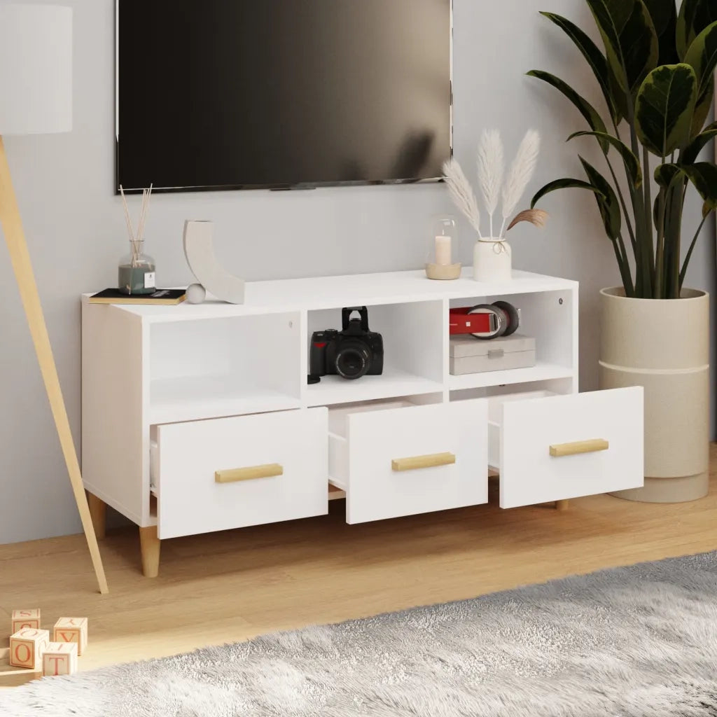 Mobile Porta TV Bianco Lucido 102x36x50 cm in Legno Multistrato 812606
