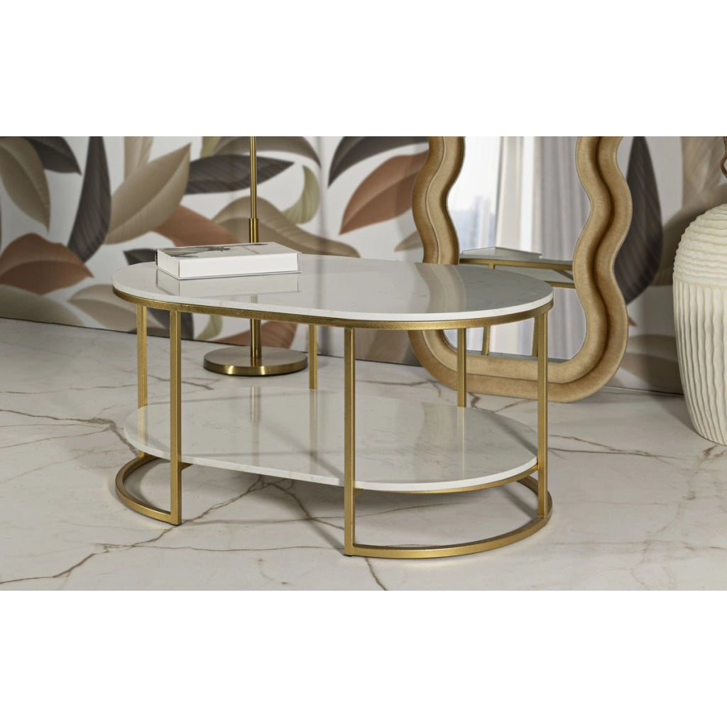 Tavolino VKH791, Oro, Metallo, 90x60x45 cm