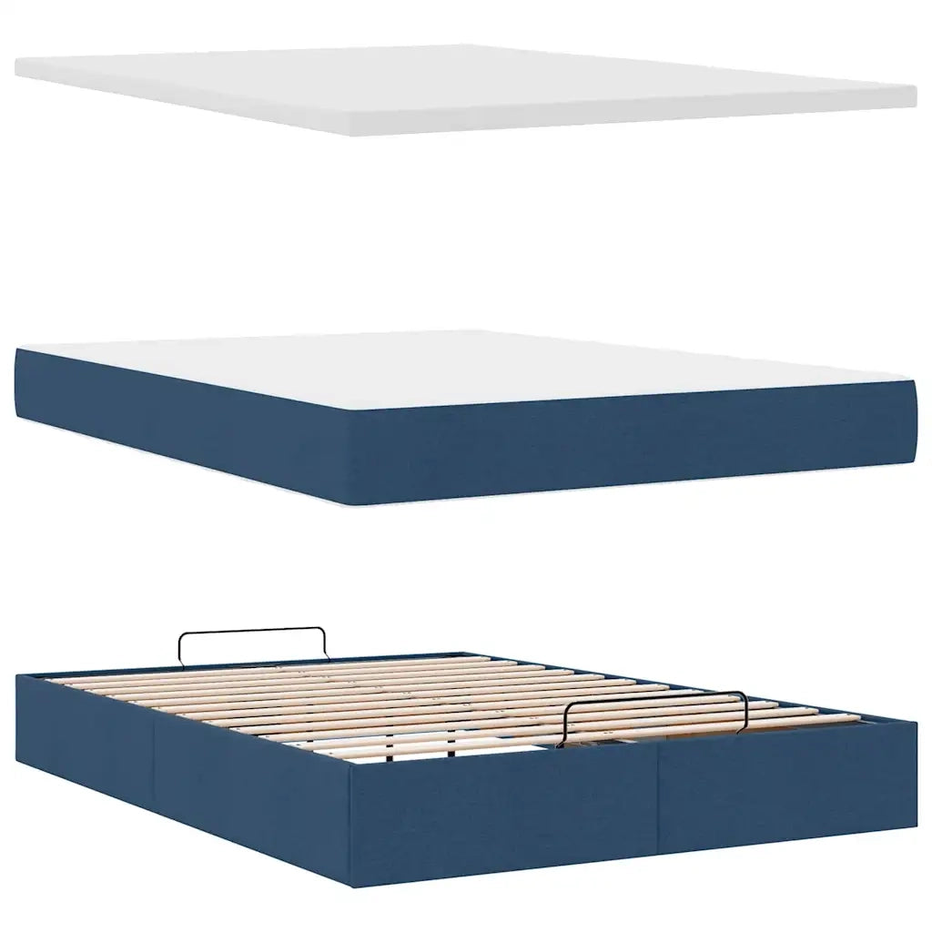 Struttura Letto Pouf con Materasso Blu 140x200cm in Tessuto 3314182