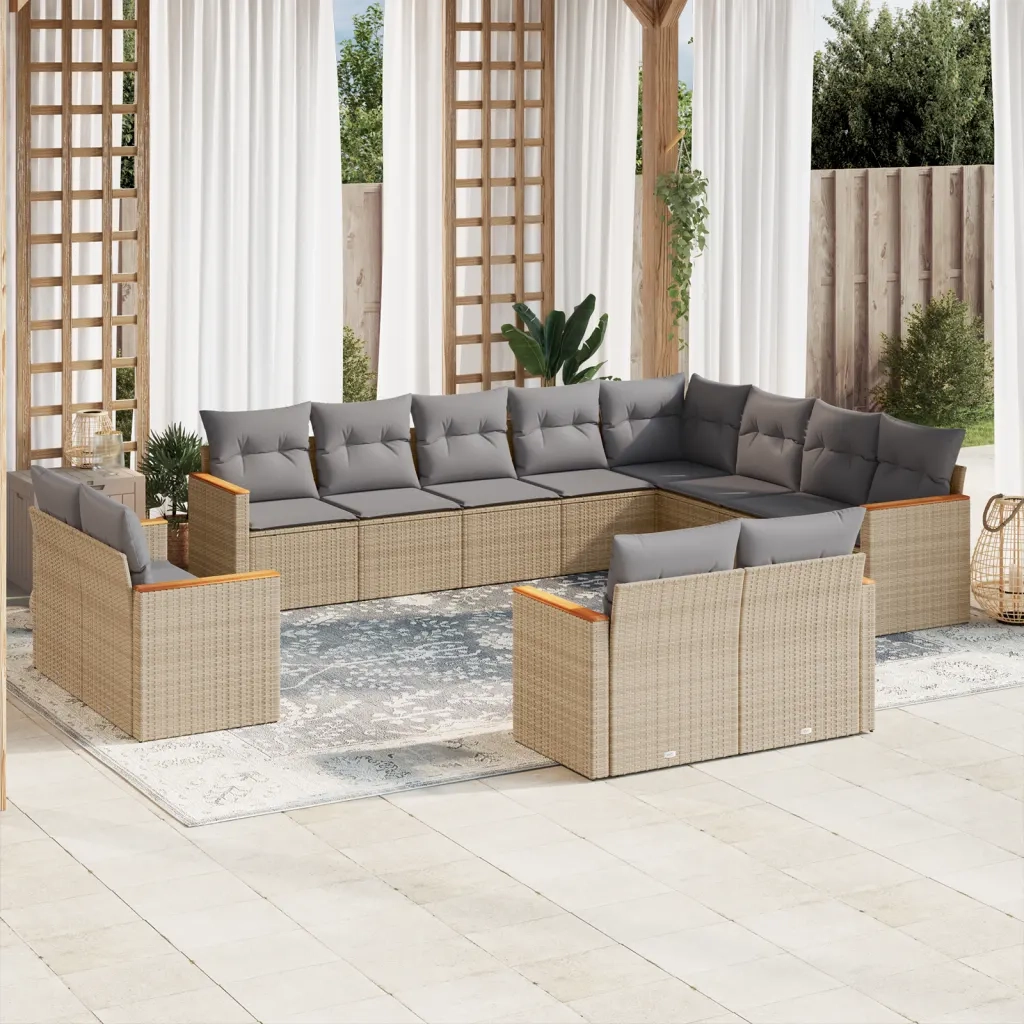 Set Divani da Giardino 12 pz con Cuscini Beige in Polyrattan 3258916