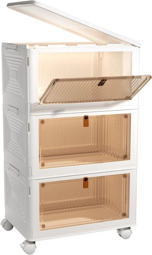 Schede di archiviazione a 3 livelli, contenitori di plastica da 23Qt con porte magnetiche, ruote e coperchi