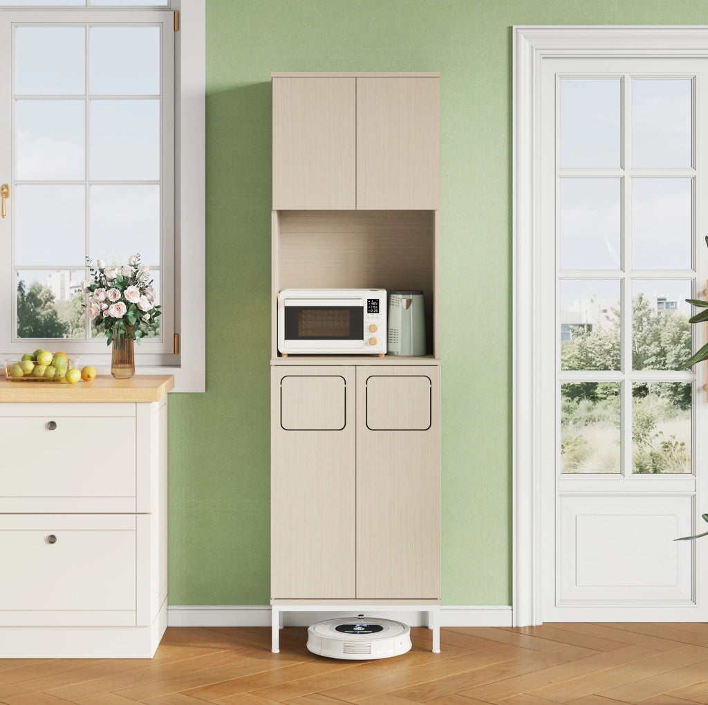 Credenza cucina 53x35x181 cm con vano rifiuti e ripiani regolabili in MDF bianco