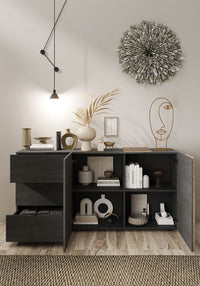 Madia Design Moderno 2 Ante 3 Cassetti Venus 181x44x84 cm Titanio E Rovere Cadiz