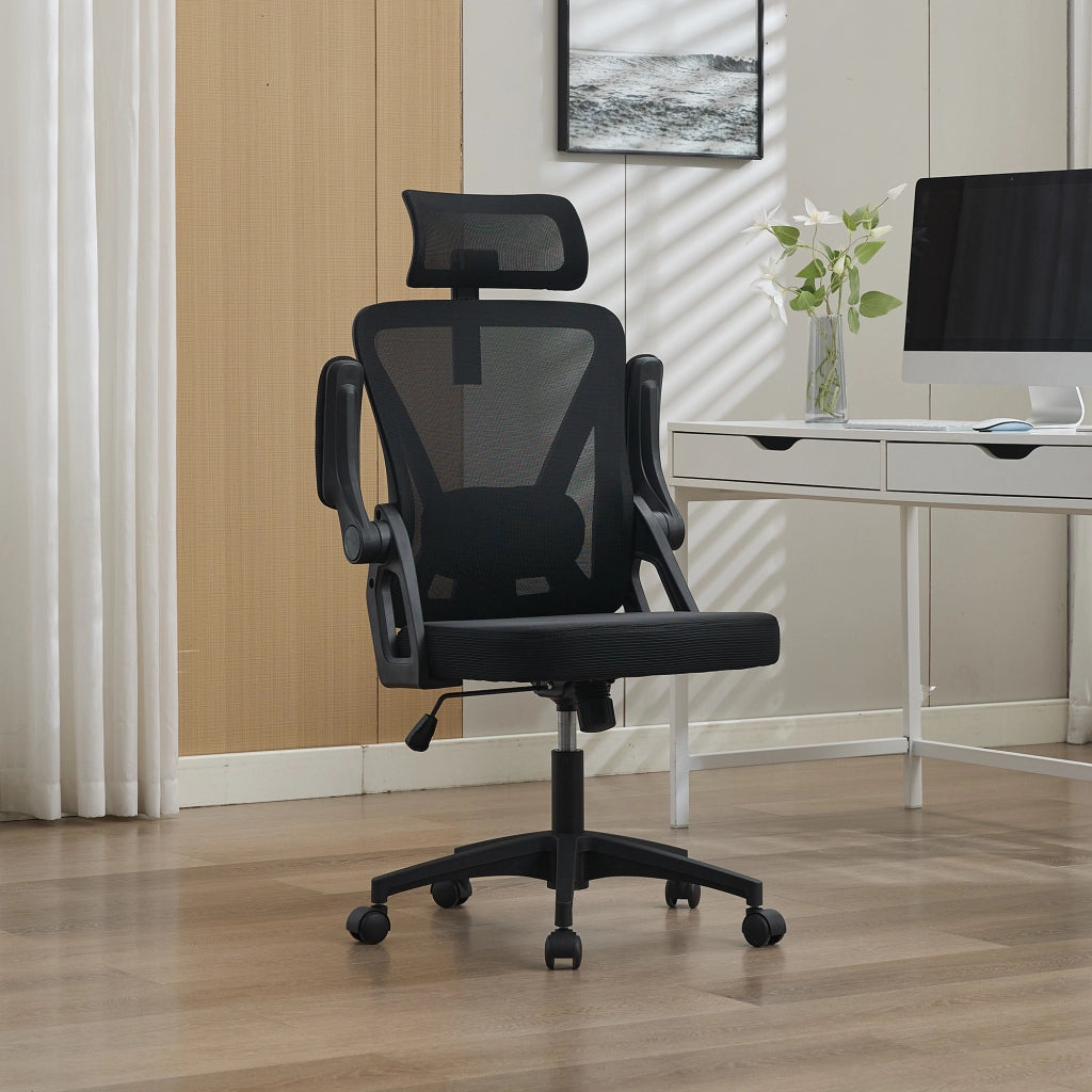 SEDIA Ufficio ergonomica in rete Nera con poggiatesta regolabile