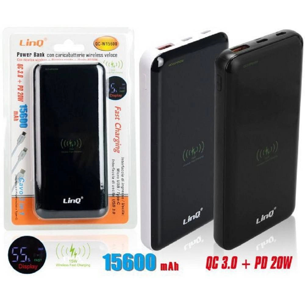 Trade Shop - Power Bank Batteria Esterna Ricarica Veloce Wireless 15600mah Caricabatteria Qc-w15600 -
