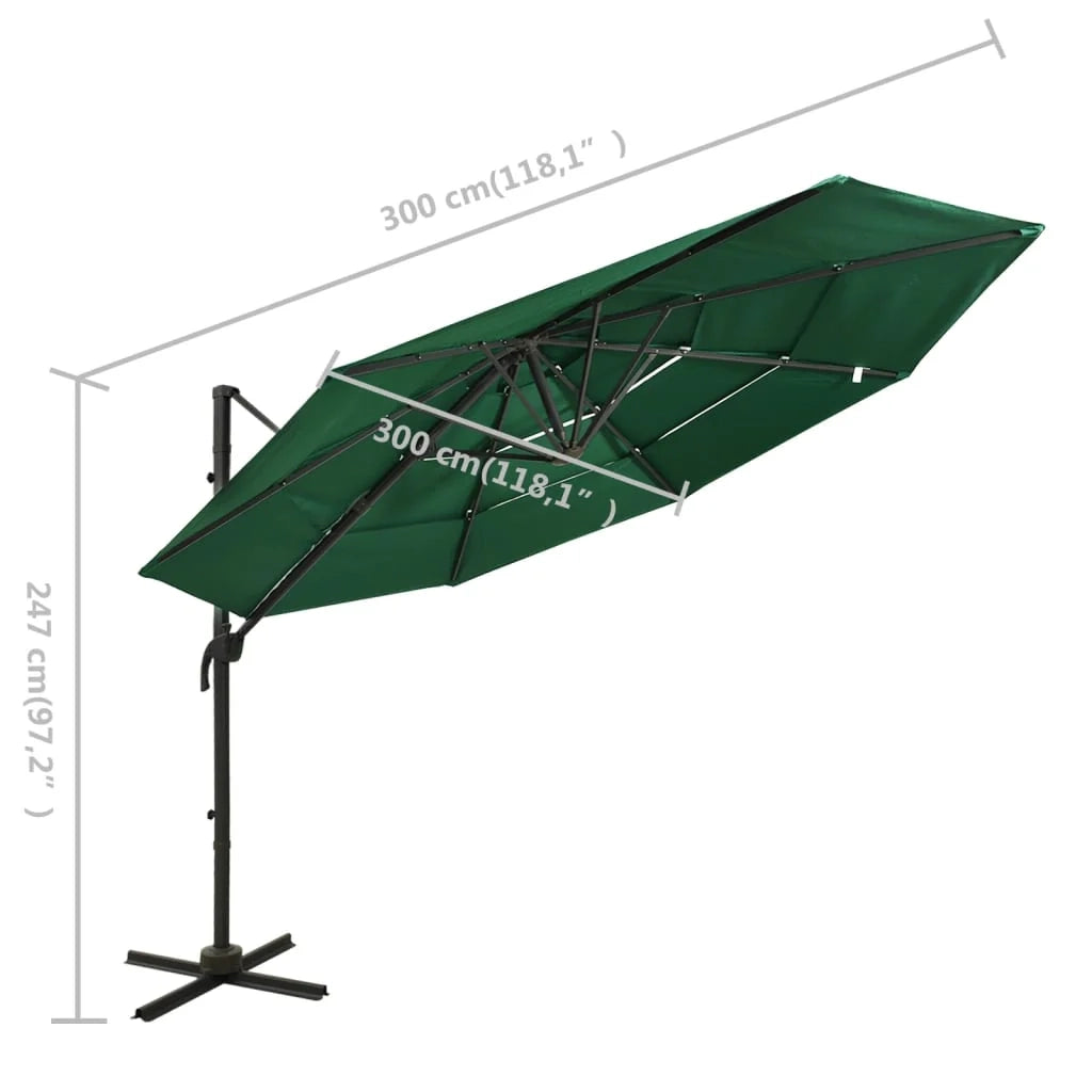 Ombrellone a quattro livelli con palo in alluminio 3 x 3 m verde 02_0008799