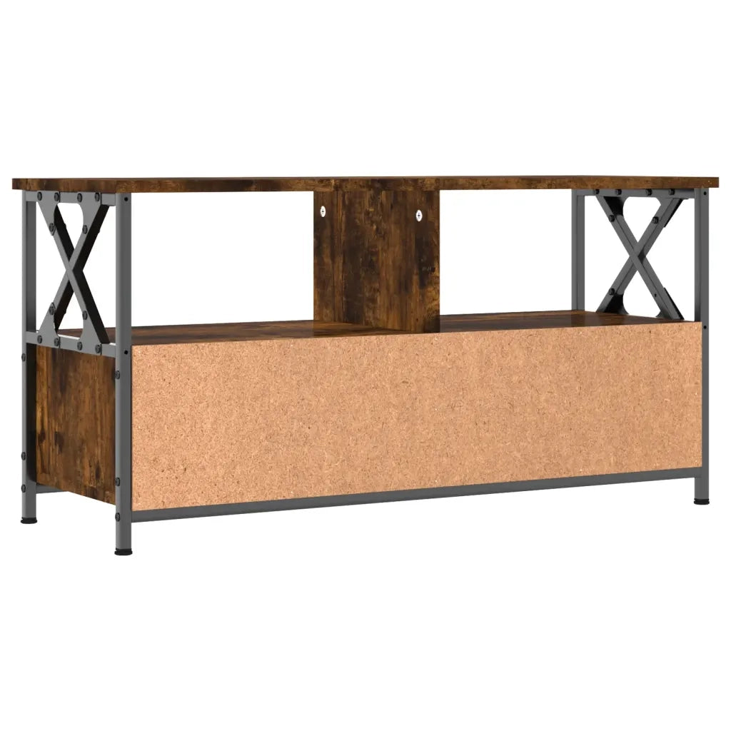 Mobile TV-Credenza per TV Rovere Fumo 90x33x45 cm in Legno Multistrato e Ferro